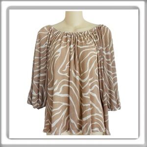 NWT W5 Concepts Taupe Zebra On Off Shoulder Top 3/4 Sleeve Lined Size Medium
